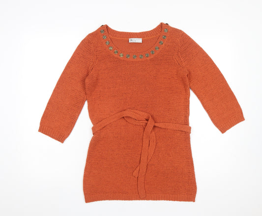 BHS Women’s Orange Studded Tunic Knit Jumper Size 10
