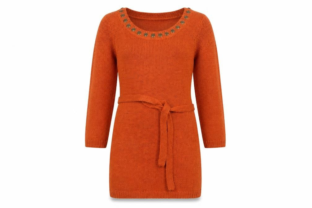 Front view of BHS Women’s Orange Studded Tunic Knit Jumper, size UK 10