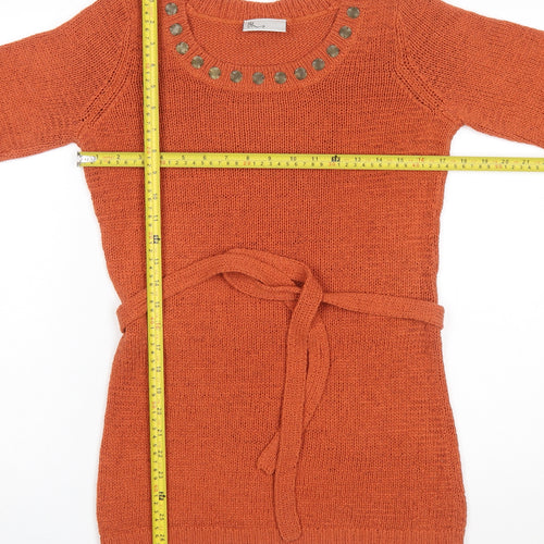 BHS Women’s Orange Studded Tunic Knit Jumper Size 10
