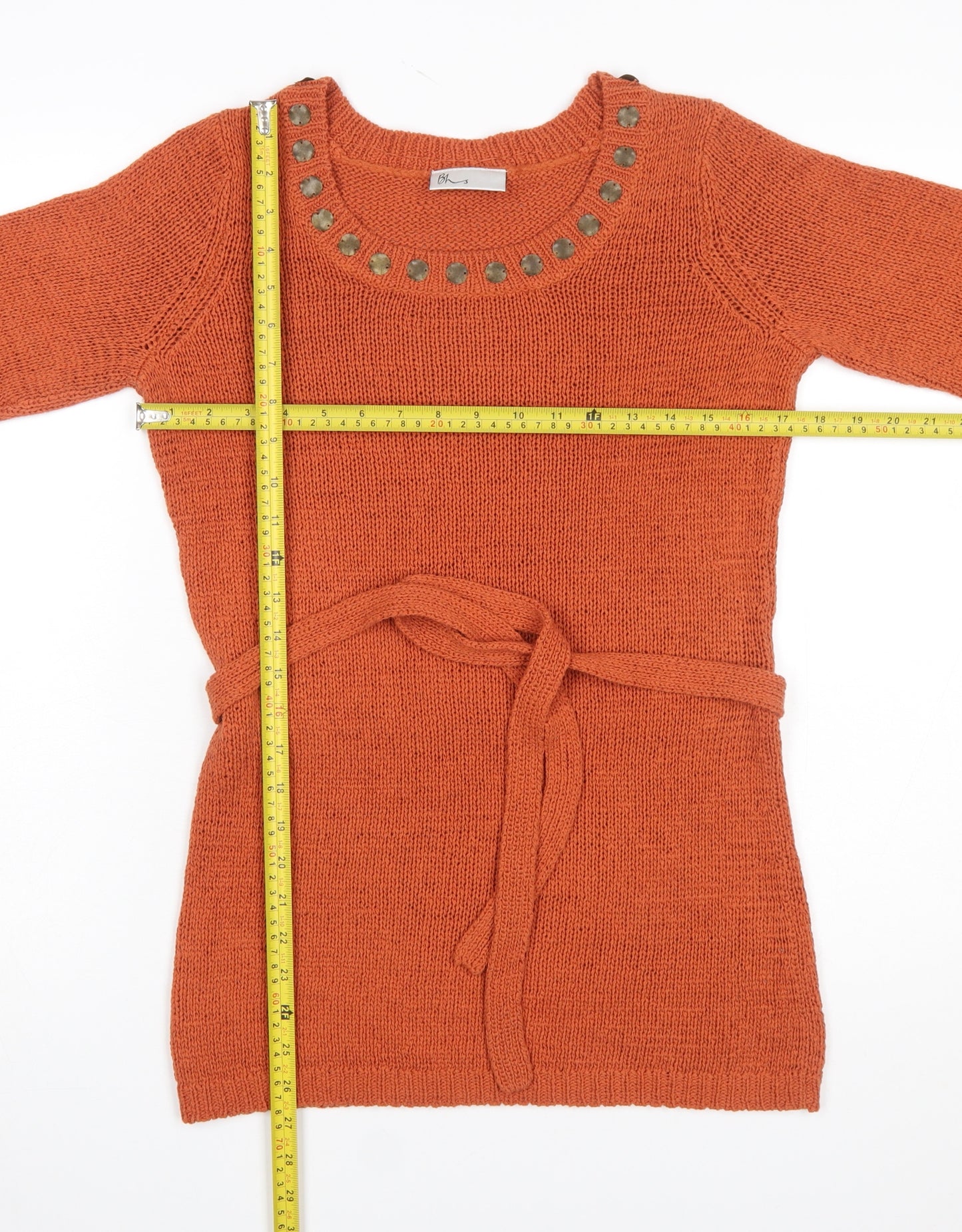 BHS Women’s Orange Studded Tunic Knit Jumper Size 10
