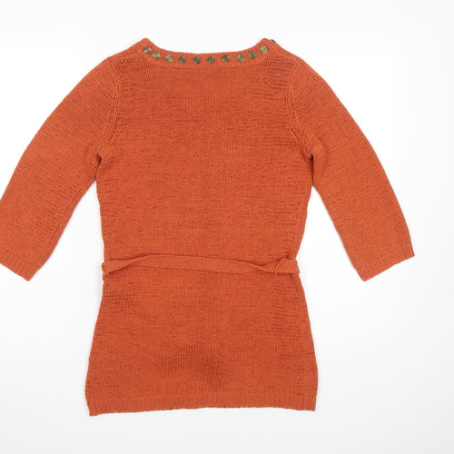 BHS Women’s Orange Studded Tunic Knit Jumper Size 10
