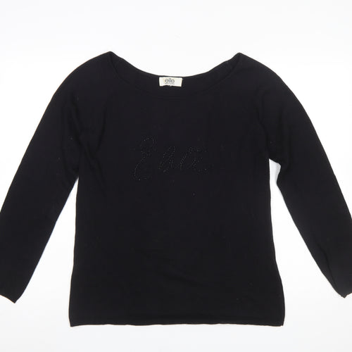 Elite Models' Fashion Womens Black L Jumper Beaded Knit Long Sleeve