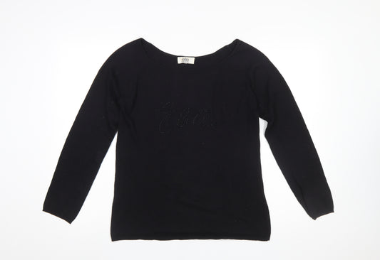 Elite Models' Fashion Womens Black L Jumper Beaded Knit Long Sleeve