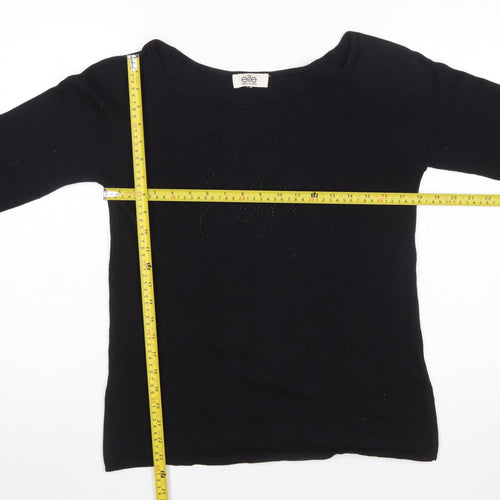 Elite Models' Fashion Womens Black L Jumper Beaded Knit Long Sleeve