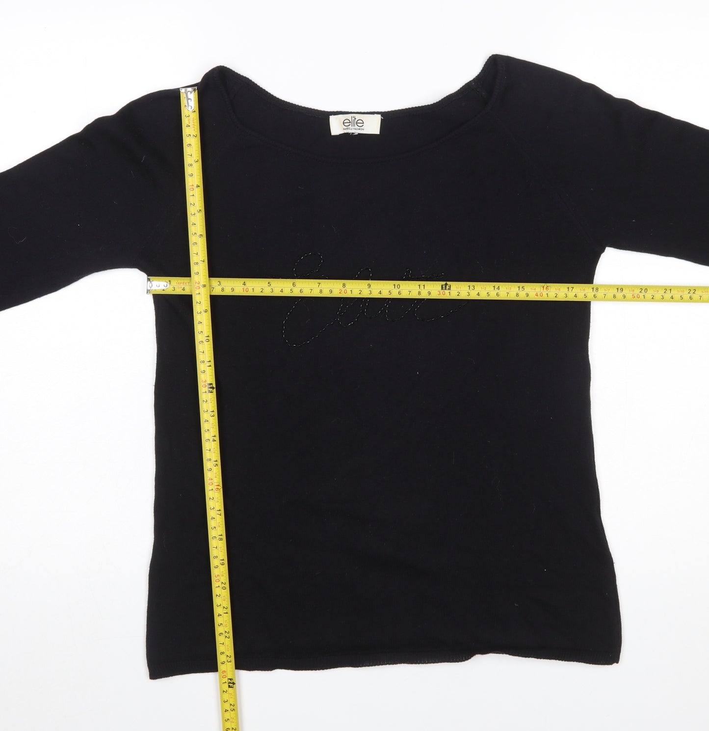 Elite Models' Fashion Womens Black L Jumper Beaded Knit Long Sleeve