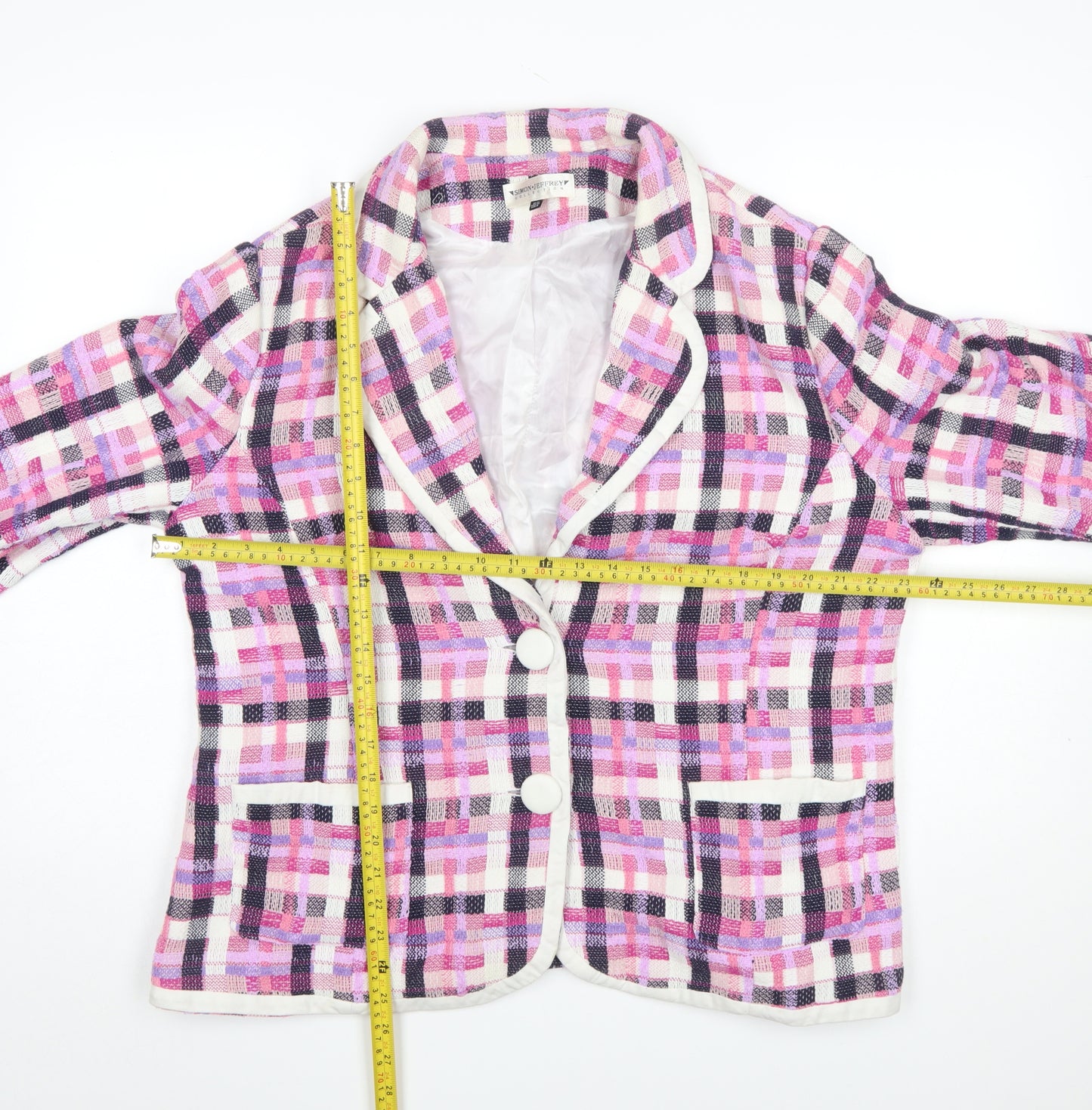 Simon Jeffrey Women's Multicoloured Check Tweed Blazer UK 22