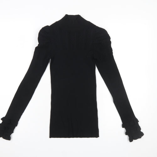 River Island Women's Black Puff Sleeve High Neck Slim Jumper Size 8