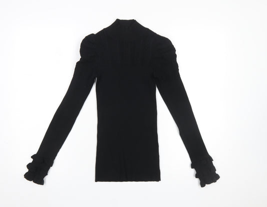 River Island Women's Black Puff Sleeve High Neck Slim Jumper Size 8