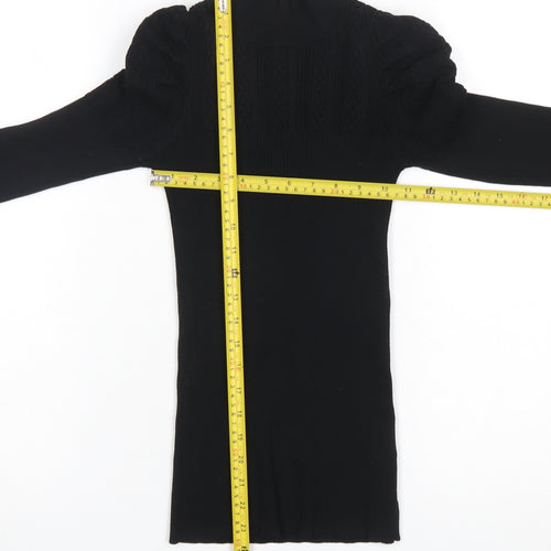 River Island Women's Black Puff Sleeve High Neck Slim Jumper Size 8