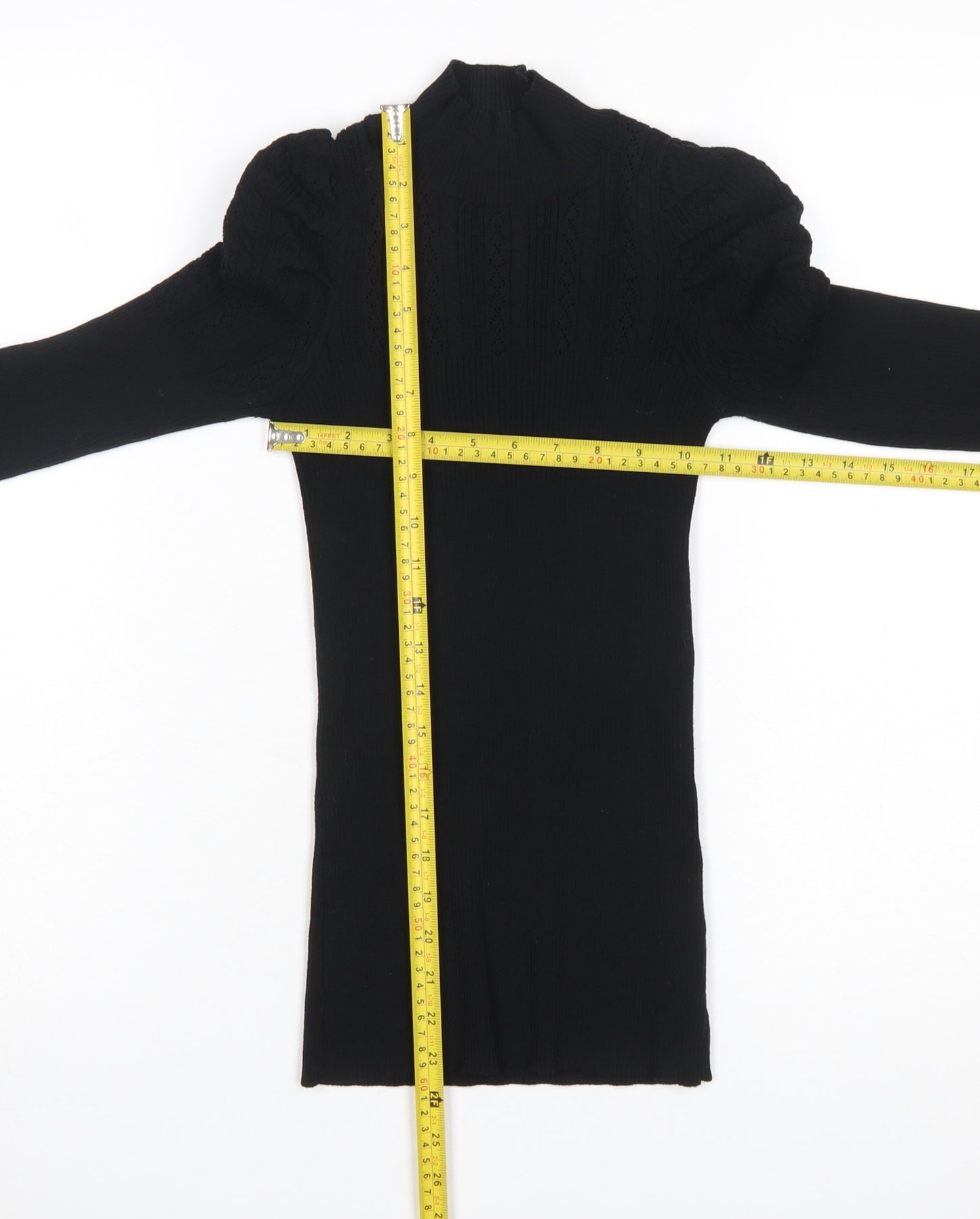 River Island Women's Black Puff Sleeve High Neck Slim Jumper Size 8