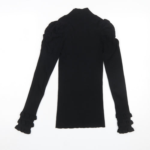 River Island Women's Black Puff Sleeve High Neck Slim Jumper Size 8