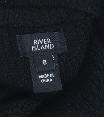 River Island Women's Black Puff Sleeve High Neck Slim Jumper Size 8
