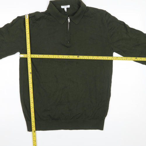 Reiss Men's Green Cotton 1/4 Zip Collared Jumper Size M