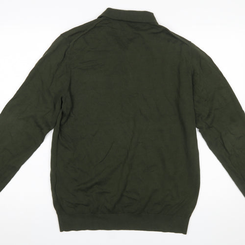 Reiss Men's Green Cotton 1/4 Zip Collared Jumper Size M
