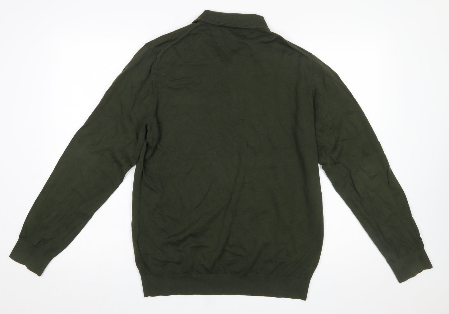 Reiss Men's Green Cotton 1/4 Zip Collared Jumper Size M