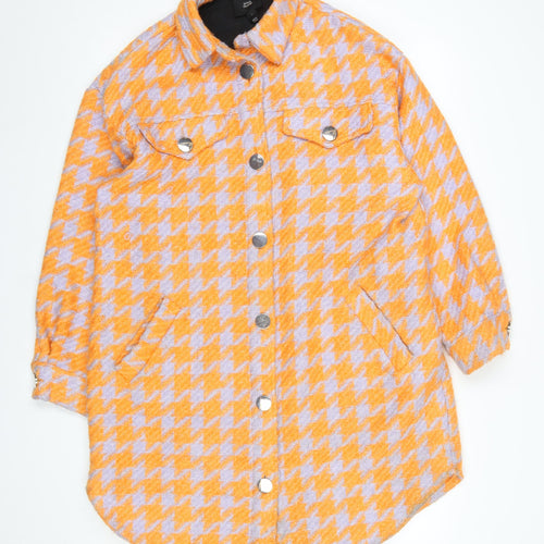 River Island Women Orange Houndstooth Mid-Length Jacket M
