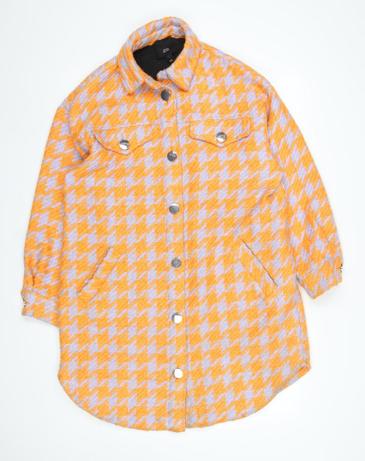 River Island Women Orange Houndstooth Mid-Length Jacket M