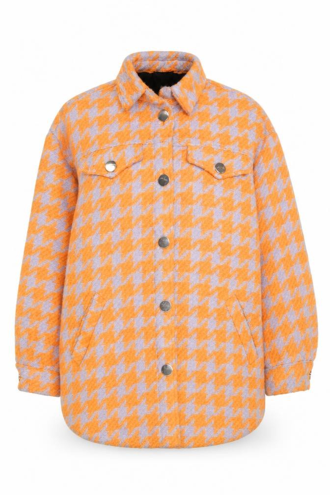 Front view of River Island Women Orange Houndstooth Mid-Length Jacket M