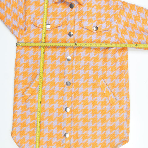 River Island Women Orange Houndstooth Mid-Length Jacket M