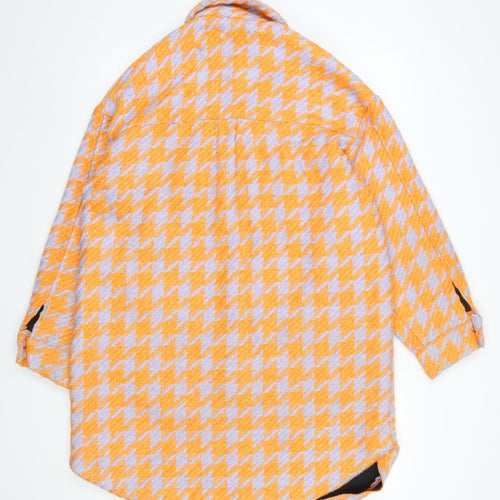 River Island Women Orange Houndstooth Mid-Length Jacket M