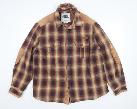 Weird Fish Men's Brown Check Flannel Shirt Jacket XL