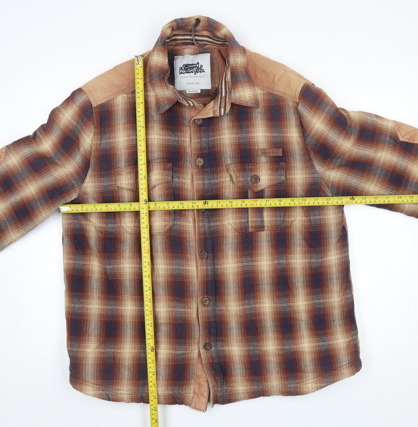 Weird Fish Men's Brown Check Flannel Shirt Jacket XL