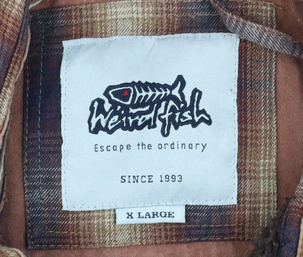 Weird Fish Men's Brown Check Flannel Shirt Jacket XL