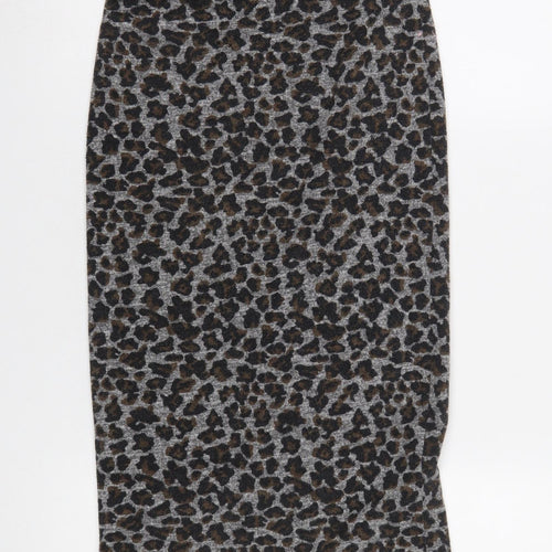 Topshop Women’s Grey Leopard Print Cotton Pencil Midi Skirt Size 8