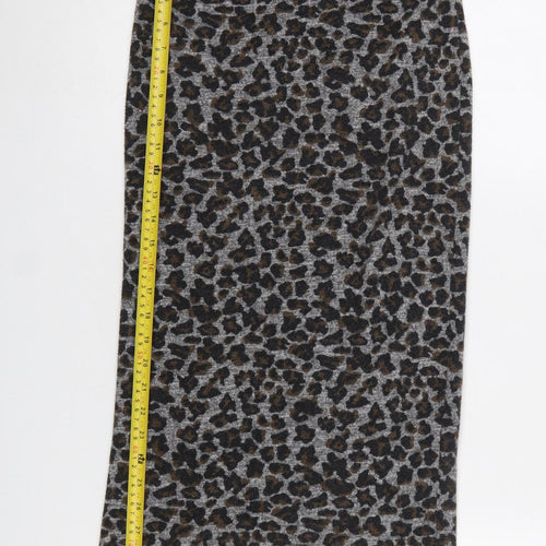 Topshop Women’s Grey Leopard Print Cotton Pencil Midi Skirt Size 8