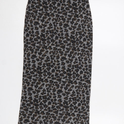 Topshop Women’s Grey Leopard Print Cotton Pencil Midi Skirt Size 8