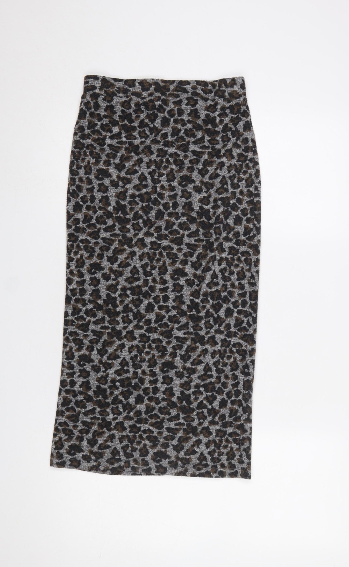 Topshop Women’s Grey Leopard Print Cotton Pencil Midi Skirt Size 8