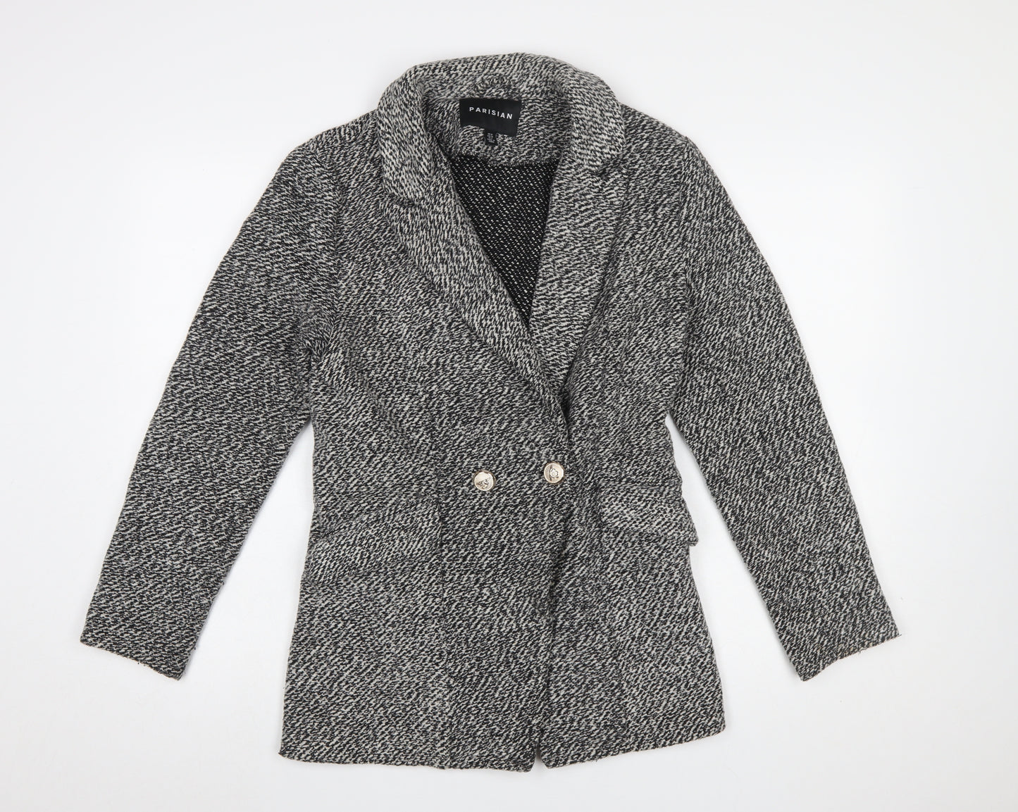 Parisian Women Black & White Textured Double-Breasted Blazer UK 10
