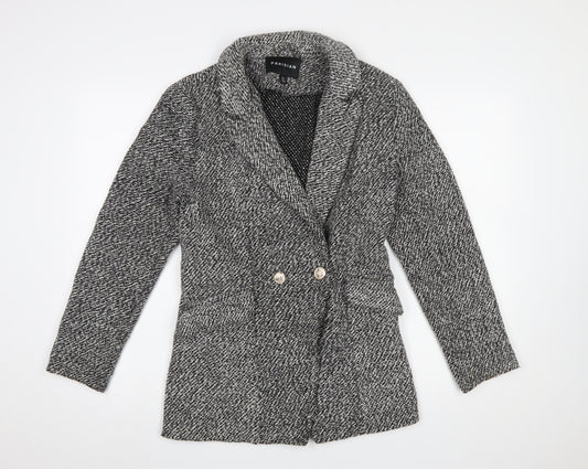 Parisian Women Black & White Textured Double-Breasted Blazer UK 10