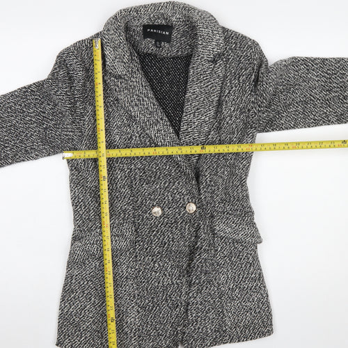 Parisian Women Black & White Textured Double-Breasted Blazer UK 10