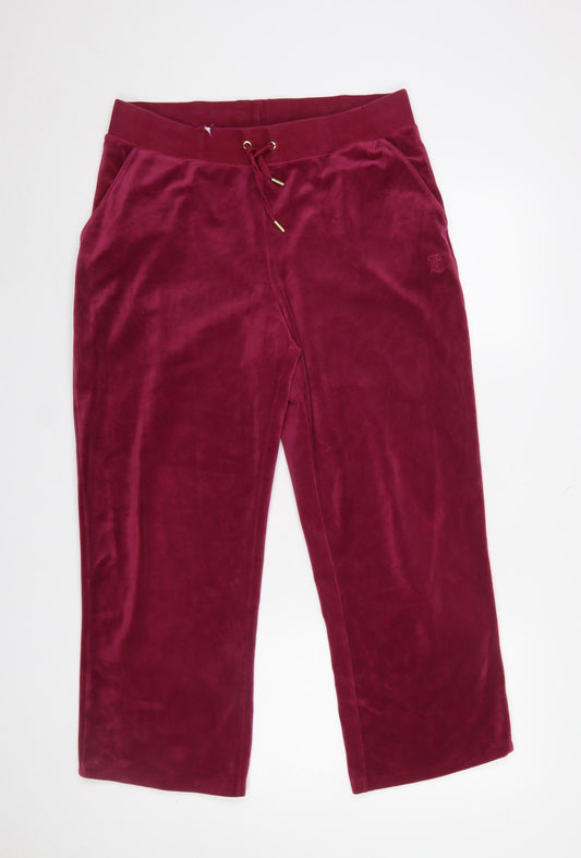 Juicy Couture Womens Red Velour Sweatpants L Elastic Waist Comfort Lounge Trousers
