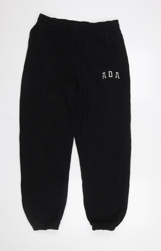 Adanola Women Black Jogger Trousers M Cotton Elastic Waist