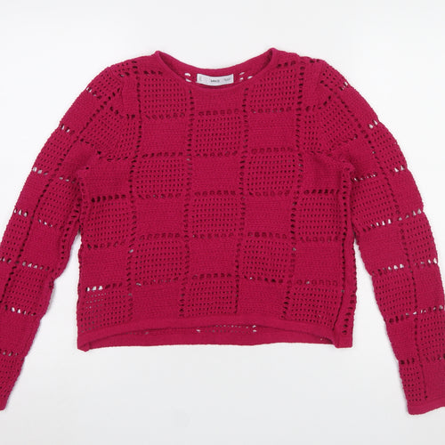 MNG Women's Pink Open-Knit Long Sleeve Jumper Size XL