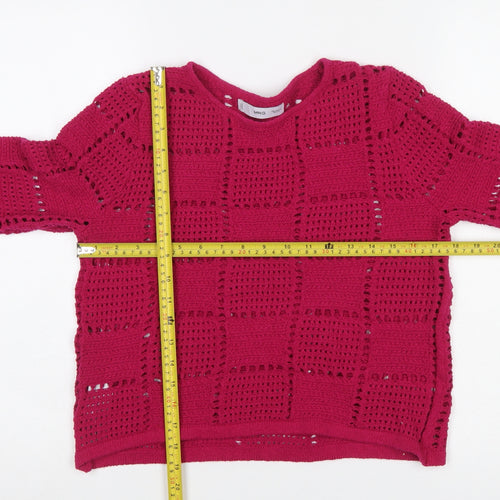 MNG Women's Pink Open-Knit Long Sleeve Jumper Size XL