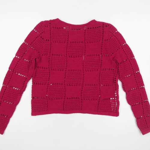 MNG Women's Pink Open-Knit Long Sleeve Jumper Size XL