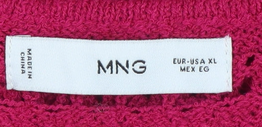 MNG Women's Pink Open-Knit Long Sleeve Jumper Size XL
