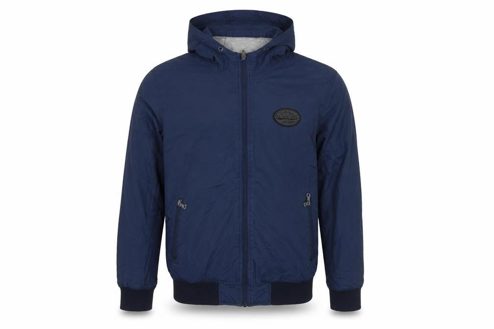Front view of Springfield Men's Blue Hooded Windbreaker Jacket, size L
