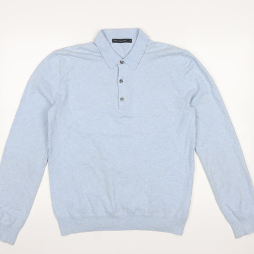 French Connection Men's Blue Collared Henley Jumper Size S