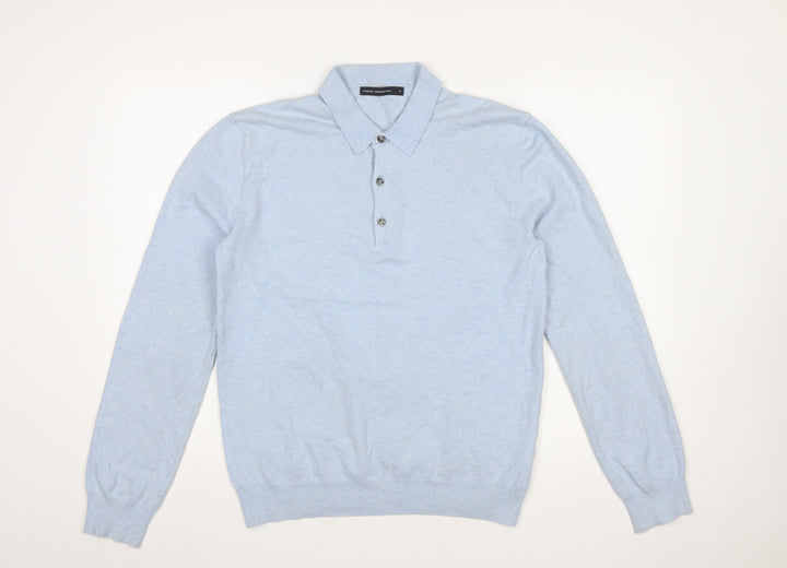 French Connection Men's Blue Collared Henley Jumper Size S