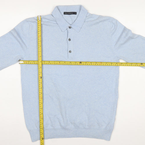 French Connection Men's Blue Collared Henley Jumper Size S