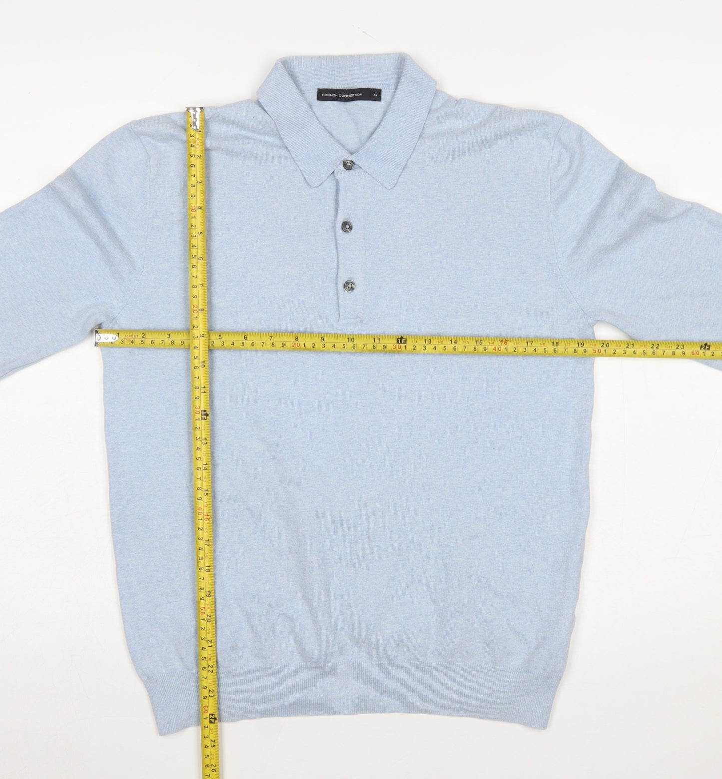 French Connection Men's Blue Collared Henley Jumper Size S