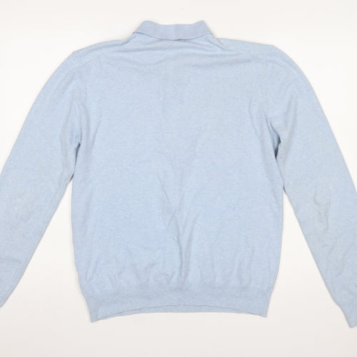 French Connection Men's Blue Collared Henley Jumper Size S