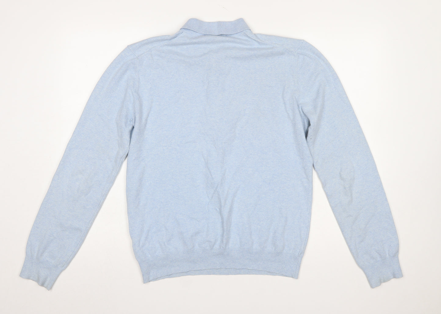 French Connection Men's Blue Collared Henley Jumper Size S