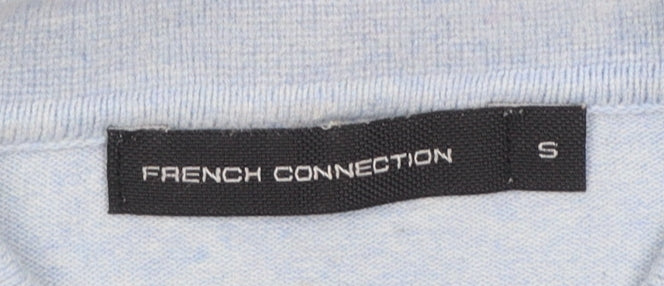 French Connection Men's Blue Collared Henley Jumper Size S