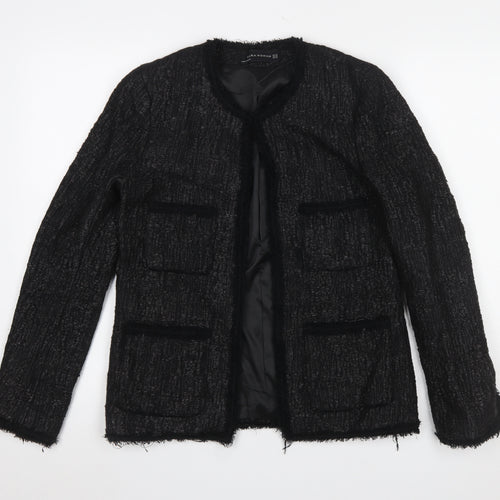 Zara Woman Black Bouclé Lined Blazer Jacket XS