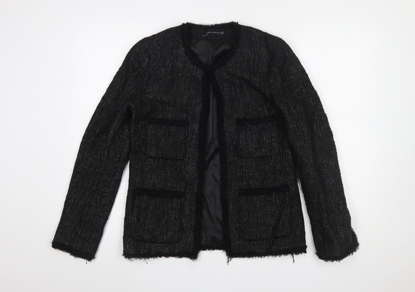 Zara Woman Black Bouclé Lined Blazer Jacket XS